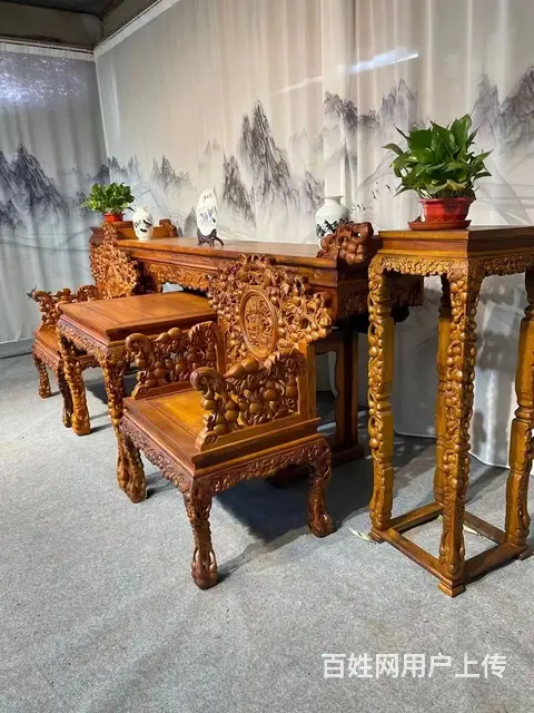 爆款，精品邵氏紫檀黄旧款中堂六件套，满工雕刻葫芦、 - 图片 5