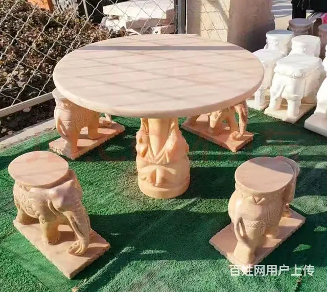 天然石桌石凳晚霞红 - 图片