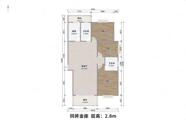 韶小老八 中 同昇金座 南北通透毛坯大三房，中间楼层，满两年 - 图片 12