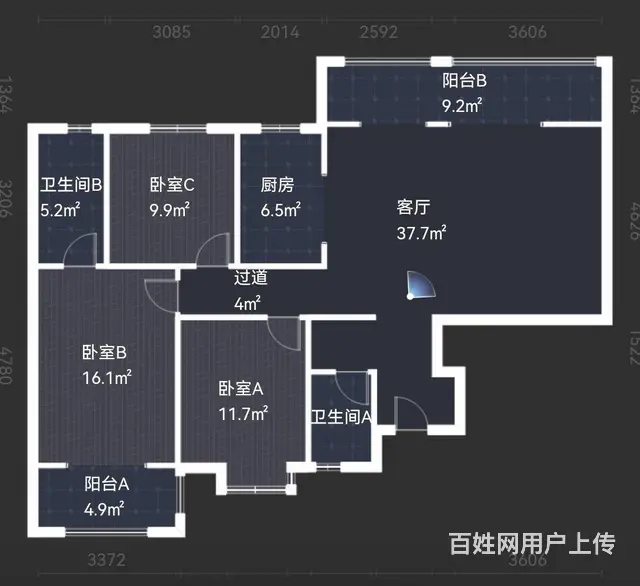 城投时代 3室2厅2卫2阳台毛坯 使用面积大楼层好 - 图片 9