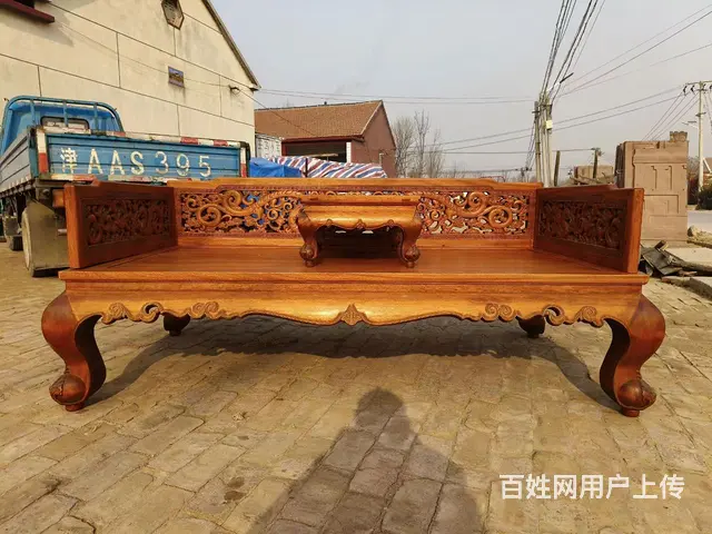 爆款，经典明式做工花梨木罗汉床二件套，围板为整板雕 - 图片 3