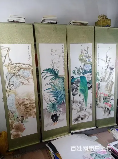 4屏花鸟立轴【包手绘】135X30Cm - 图片 1
