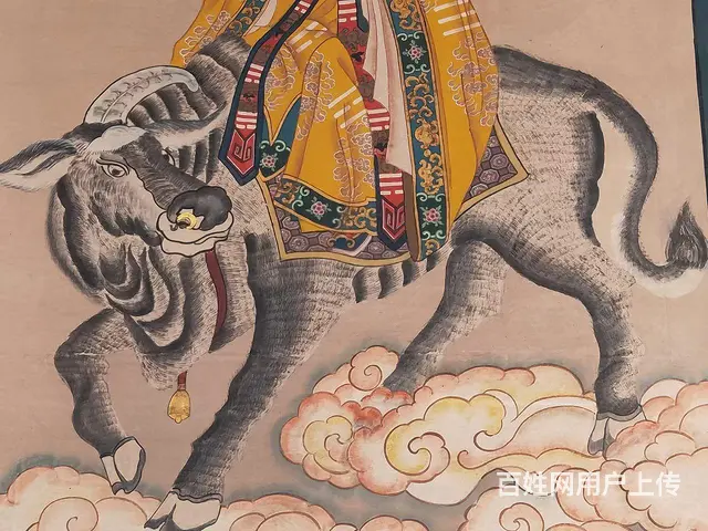 晚清 民间画家画的 精品纯手绘老粗布五彩描金 太 - 图片 3