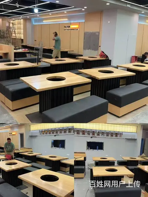 河南家具定制厂火锅店桌椅岩板火锅桌中式火锅桌椅 - 图片 3
