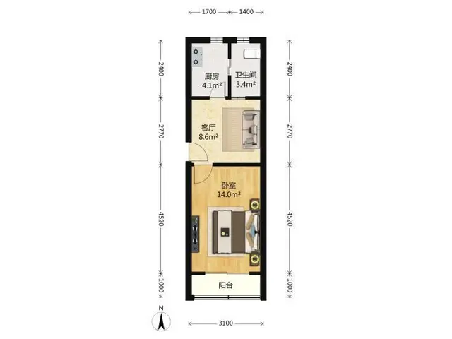 广济南路地铁口 建瑞广场 精装电梯一室一厅 民用水电押一付一 - 图片 10