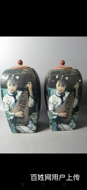 乡下拆迁淘来民国时期，人物四方瓶一对，画工清秀，完 - 图片 4