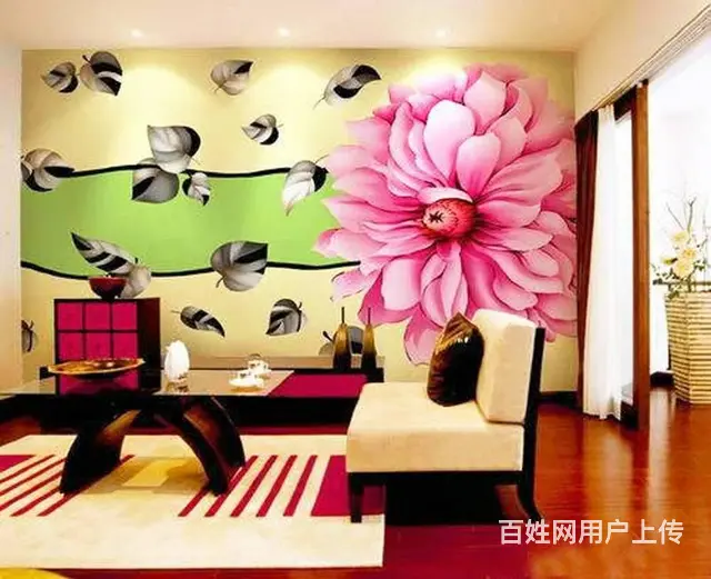 平果市沙发背景墙墙体彩绘手绘 - 图片 1