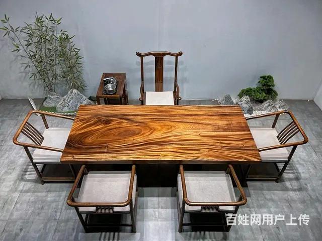 实木大板桌（原木整板无贴皮）实木家具，茶盘，根雕 - 图片 1