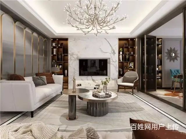 龙湖香缇漫步460平米别墅装修-美式轻奢风 - 图片 1