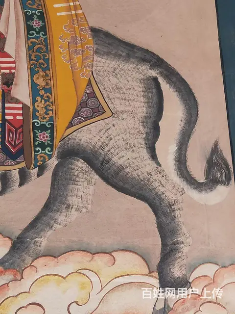 晚清 民间画家画的 精品纯手绘老粗布五彩描金 太 - 图片 2