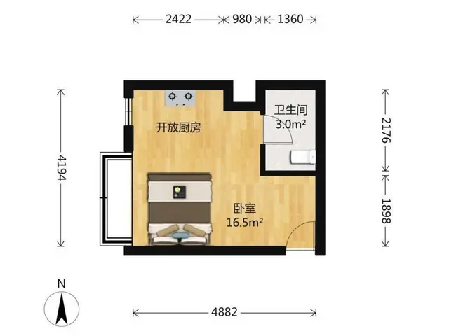 金碧花园 1室0厅1卫 2000元月 配套齐全 - 图片 6