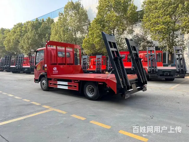 重汽豪曼蓝牌黄牌平板车　小型挖掘机收割机专用拖板车 - 图片 6