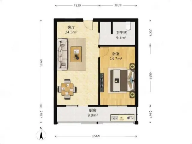 桐泾北路地铁口 彩香一村 精装一室一厅衣帽间 采光好押一付一 - 图片 8