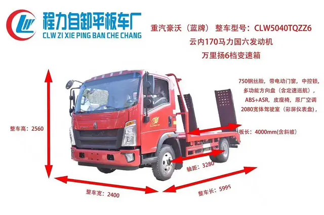 国六 上蓝牌重汽平板车 拖75挖机90拖板车 现车 - 图片 1
