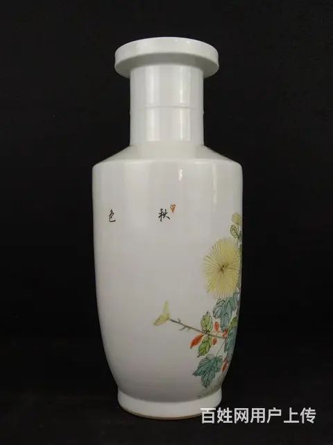 清代晚期【秋色清华】任焕章 浅绛彩花鸟瓷瓶一对，惜 - 图片 3