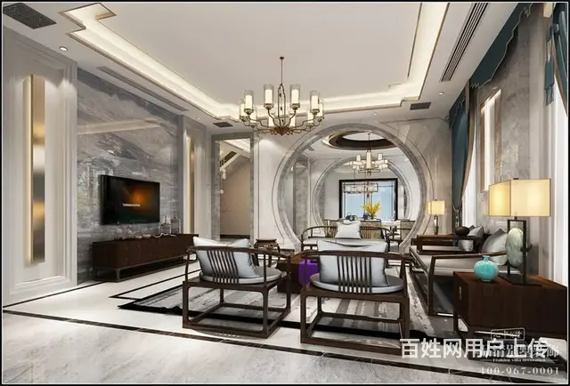 常州别墅装修：新中式风格350平米 - 图片 1