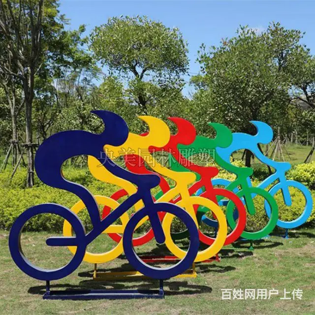 不锈钢自行车雕塑制作,骑行运动人物雕塑 - 图片 1