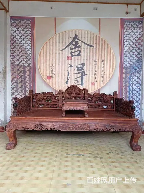 精品花梨木满工雕工云龙罗汉床二件套，全品相，黄旧款 - 图片 3