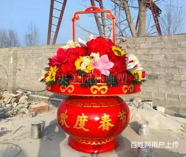 广场花篮景观雕塑公司,玻璃钢大花篮雕塑 - 图片 2