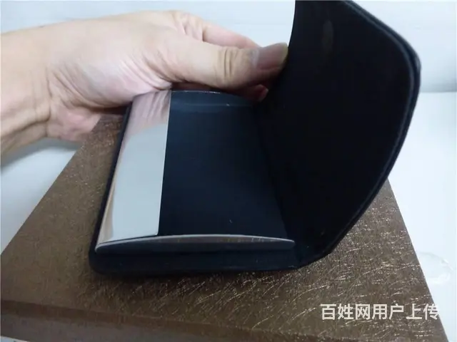 梦特娇男士牛皮卡包真皮名片夹名片盒 纯黑色磨砂纹 - 图片 4
