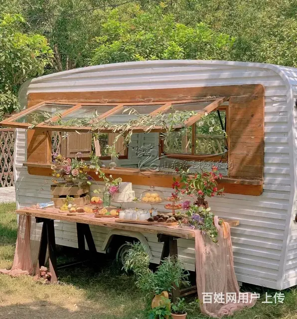 网红不锈钢清风移动餐车咖啡车奶茶车露营车 - 图片 3
