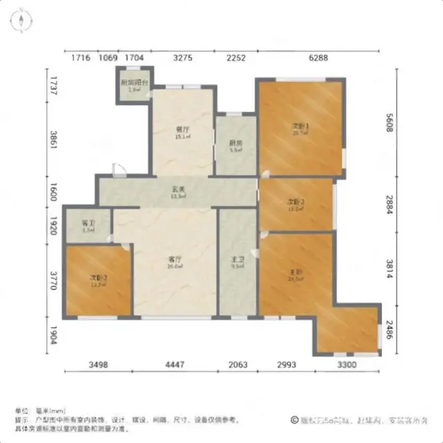 群力溪岸艺墅 洋房 边户 三个露台 精装短住 全套家具家电 - 图片 12