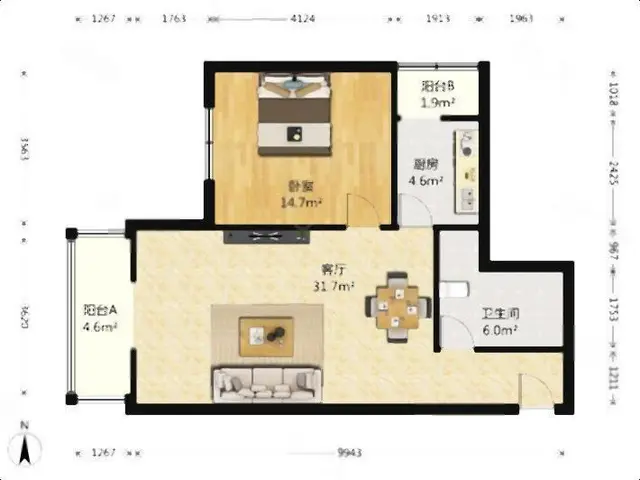 大户型带燃气 自由之邑 电梯一室两厅 有阳台 广济南路地铁口 - 图片 10