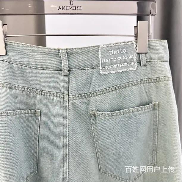 温碧霞代言IRENENA服装时尚蕾丝蓝色阔腿牛仔裤 - 图片 3