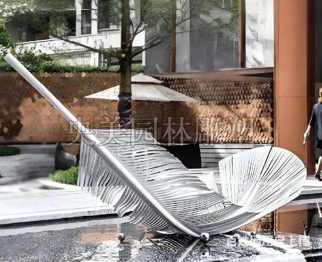 羽毛不锈钢雕塑,仿真羽毛景观摆件 - 图片 3