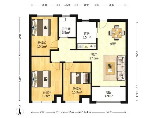 真实房源北辰三角洲精装三房 1号线大悦城 拎包入住楼下地铁口 - 图片 9
