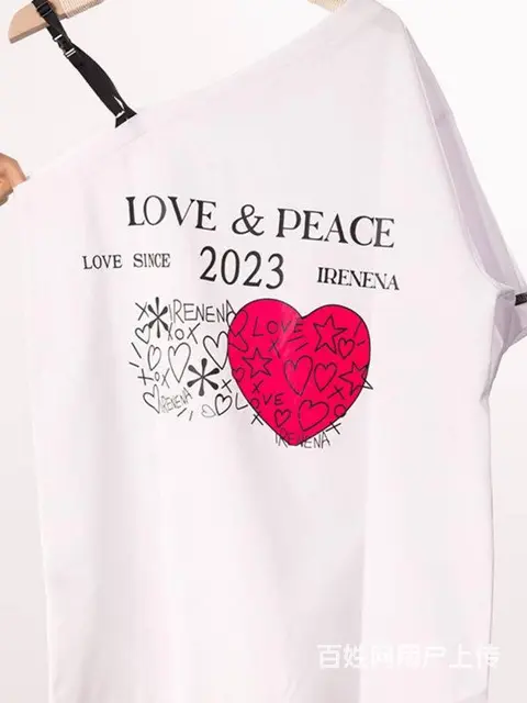 温碧霞IRENENA服装品牌露单肩休闲纯棉短袖T恤 - 图片 3