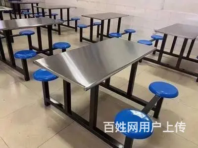 员工工地食堂连体餐桌椅学校食堂快餐店一体座桌椅 - 图片 2