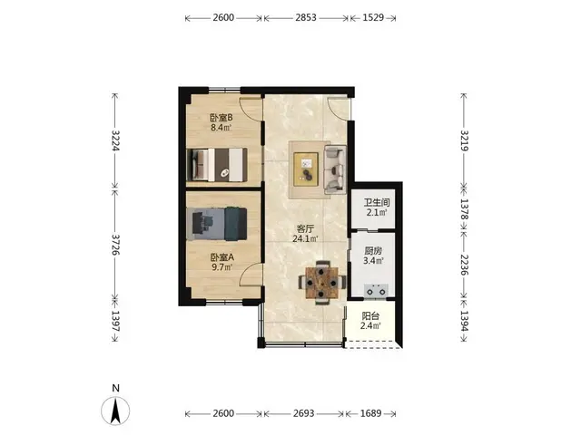 整租·祥景AC区 2室2厅 南 - 图片 6