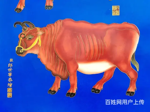 花梨木五牛图 瓷板画插屏 做工古朴，画工精致，线条 - 图片 4