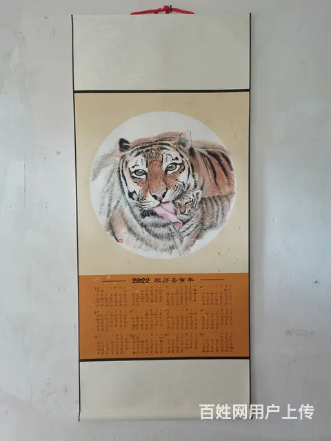 手绘虎年历，虎子图，1x39Cm，画芯37Cm - 图片 1