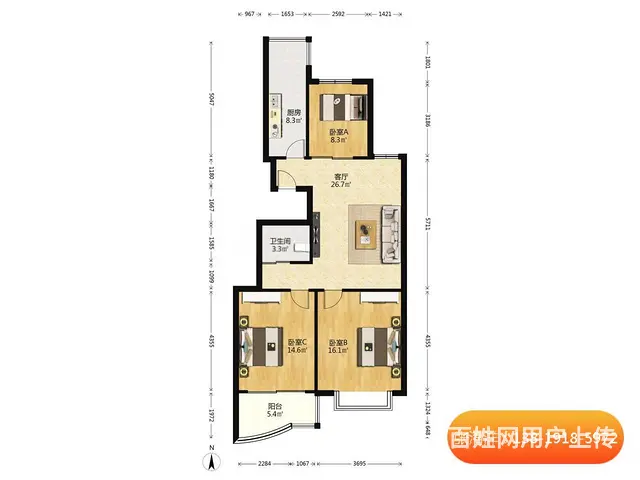诚心出售，双文澜，大三房，总价低，近万达和地铁 - 图片 7