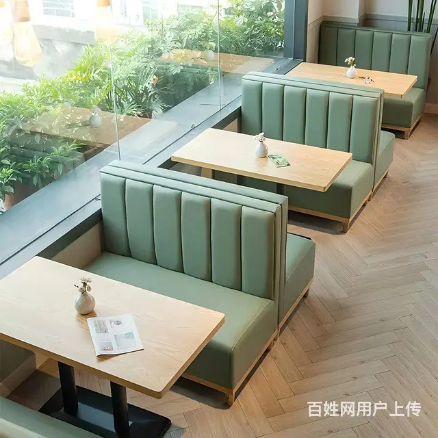 现代简约餐厅家具软包卡座分段靠背板式桌椅设计感桌椅 - 图片 1