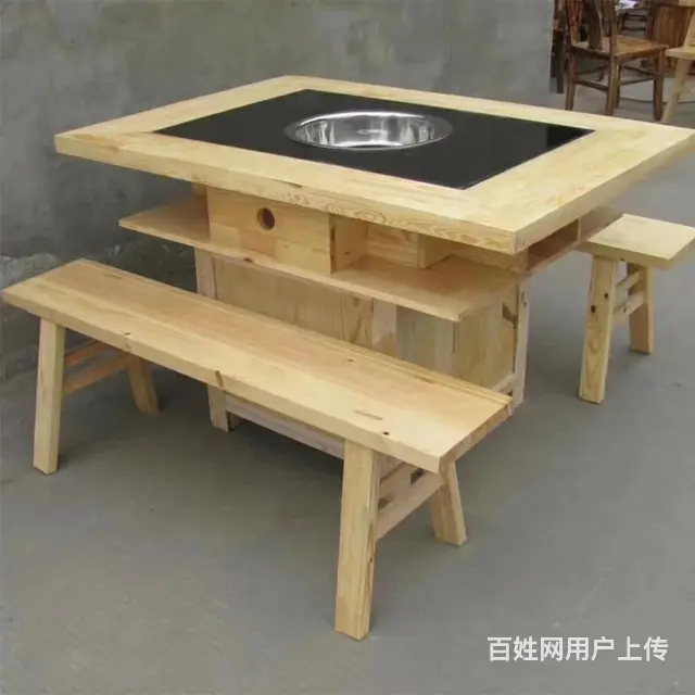 串串香火锅桌椅，刷烤一体火锅桌椅，实木火锅桌椅厂家 - 图片 3