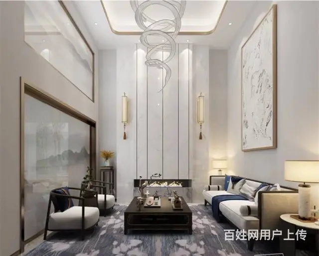 新中式风格330平米别墅装修案例 - 图片 4