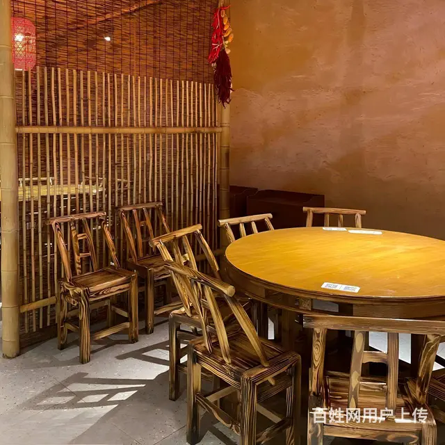 河南厂家农家湘菜馆实木餐桌椅乡村农业风桌椅农家特色 - 图片 2