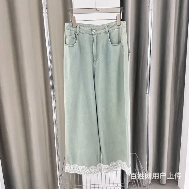 温碧霞代言IRENENA服装时尚蕾丝蓝色阔腿牛仔裤 - 图片 2