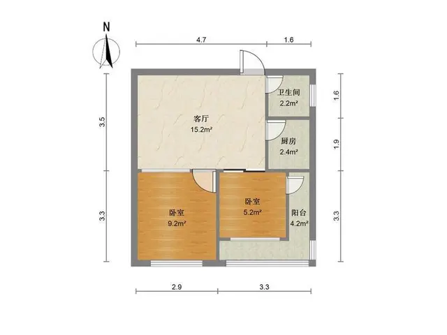 富华广场北区 2室1厅46.6m?精装修 - 图片 8
