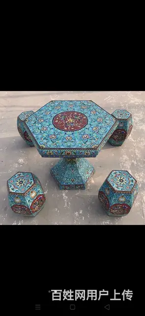 景泰蓝六角桌一套，紫铜材质，纯手工打造，器型漂亮， - 图片 2