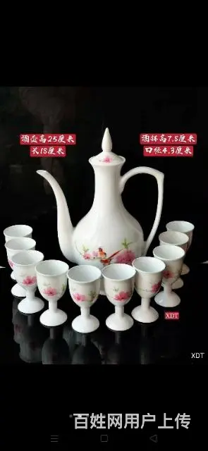 文革时期中南海怀仁堂毛瓷研究所制花鸟图案酒具 - 图片 6