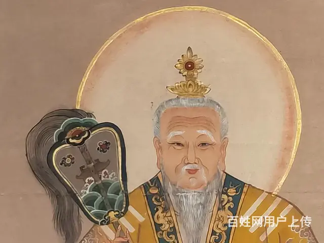 晚清 民间画家画的 精品纯手绘老粗布五彩描金 太 - 图片 4