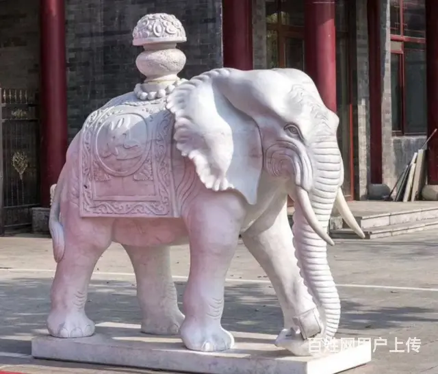 石雕大象摆件#动物雕塑#汉白玉石雕 - 图片 1