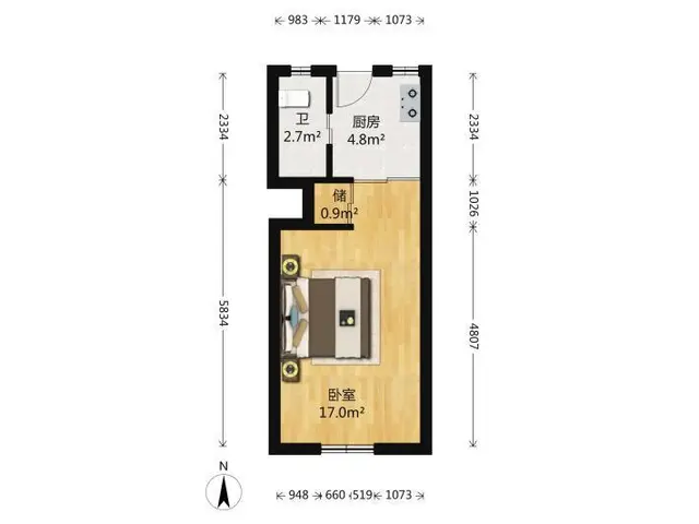 萧山区 明辉花园 整租 1室1厅1厨1卫 朝南 35.0m - 图片 7