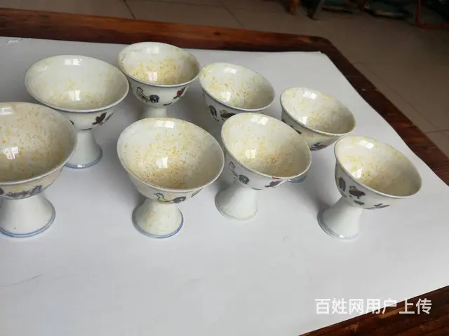 出售大明成化年鸡缸高脚杯一桌（八只） - 图片 1