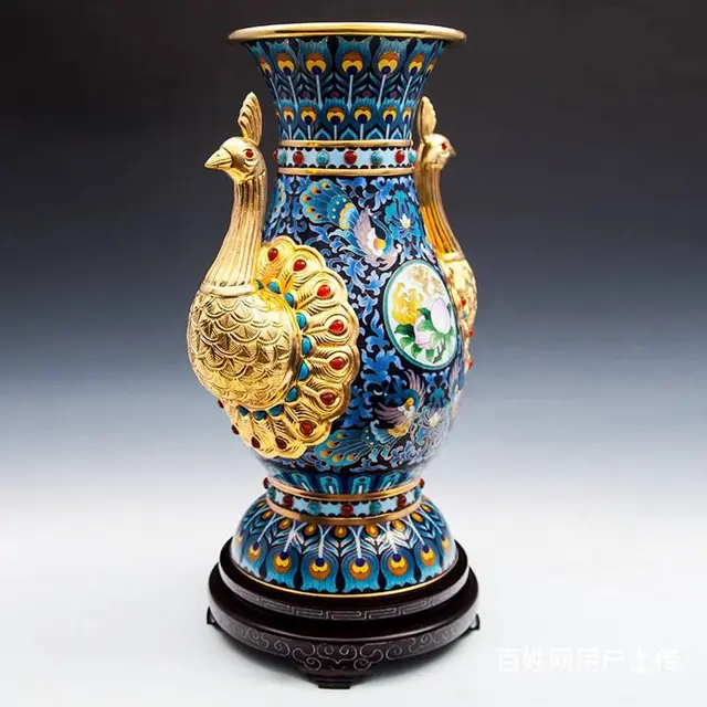 戴嘉林大师作品景泰蓝富贵吉祥雀之翎尊 - 图片 5