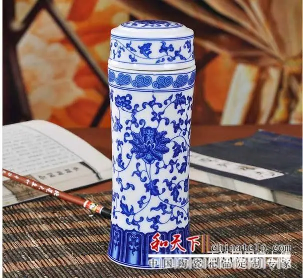 景德镇双层陶瓷杯礼品杯商务杯陶瓷内胆养生保温杯创意 - 图片 1